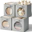 Vailando Ultra Thick Fabric Foldable Storage Bins with Mesh Window - 11 Inch Cube Storage Organizer for Clothes, Shelves, Offices, Toys & Misc, Light Gray, 4 Pack