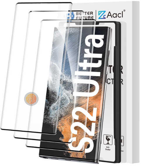 AACL [Fingerprint Compatible][3Pack] 3D Curved Tempered Glass for Samsung Galaxy S22 Ultra 5G Screen Protector, [Easy Installation with Alignment][AntiScratch][Case Friendly]