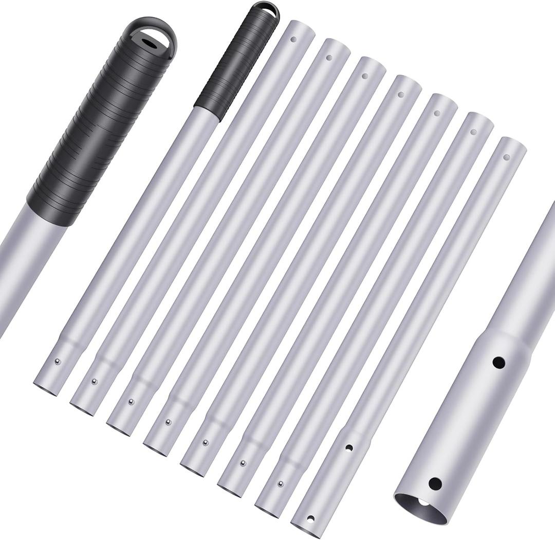 10.5 Foot Aluminum Telescopic Swimming Pool Pole - 8 Adjustable Connecting Sections, Expandable Step-Up Length - Attach Connect Skimmer Nets, Rakes, Brushes, Vacuum Heads, Maintenance