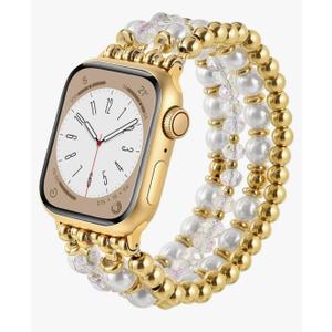 AIRSPO Gold Beaded Bracelets Compatible for Apple Watch Band 38mm 40mm 41mm 42mm 44mm 45mm 46mm Women, Fashion Handmade Dressy iPhone Watch Bands Stainless Steel Beads Elastic Strap for iWatch Series 11 10 9 SE 8 7 6 5 4 3 2 1