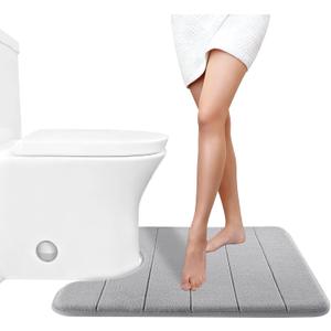 Yimobra Memory Foam Toilet Bath Mat U-Shaped, Commode Contour Rug, Soft and Comfortable, Super Water Absorption, Non-Slip, Thick, Machine Wash and Easier to Dry for Bathroom, 24 X 20 Inches, Grey