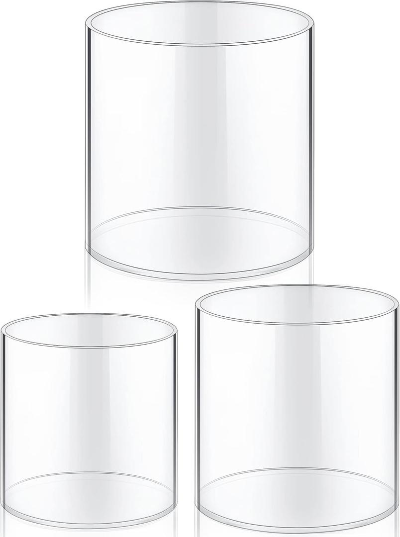 meekoo 3 Pcs Flower Acrylic Vase Cylinders Round Decorative 6 x 6 in, 5 x 5 in, 4 x 4 in Vase Break Resistant Acrylic Flower Cylinder for Centerpiece Home Wedding Decor(Classic)