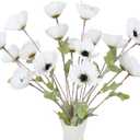 6PCS White Poppy Flowers Artificial 27.5in Faux Poppy Flowers Silk Poppies with Stems for Wedding Bouquet Party Table Centerpiece Arrangement Home Decor(Vintage White)