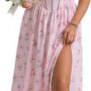 KUTUMAI Floral Corset Midi Dress Flowy Slit Summer Spring Wedding Guest Dresses for Women Sundress with Pockets PF M