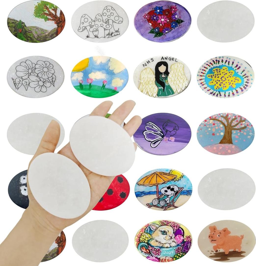 Lulonpon 20 Pieces Painting Rocks, 2.4-3.14 Inches White Oval Rock for Painting, Smooth Rocks Bulk, Flat Rock, Crafting Paint Supplies
