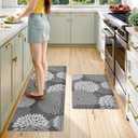 KIMODE Anti Fatigue Cushioned Kitchen Floor Mats,Floral Kitchen Rugs Sets of 2 Non Slip,Waterproof Ergonomic Memory Foam Kitchen Rug Carpet for Laundry Sink Office Home,Grey