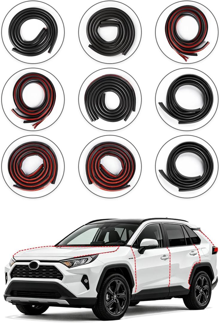 BIOOICHWeather Stripping Door Seal for Toyota RAV4 2019-2025, Rubber Seal Weather Strip Kit, Soundproof Noise Insulation Dustproof for Front/Rear Trunk A-Pillar B-Pillar Front/Rear Door (10-Pack)