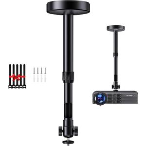 Projector Ceiling Mount with New Gimbal, Adjustable Length Projector Mount, -Inch Screw, Compatible with Most Projectors, Ceiling/Wall Use with Adjustable Angle (Black)
