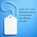 500 Merchandise Tags with String Attached - 2 1/4” x1 7/16” - White Marking Hanging Paper Tags with Strings, Labels to Tie On