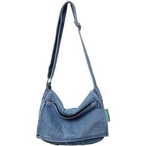 Women Fashion Denim Casual Crossbody Bag Large Capacity Tote Bag Wide Strap Shoulder Bag for Shopping Working