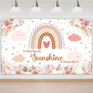 Avezano Boho Rainbow Baby Shower Banner for Girls - Boho Pampas Baby Shower Party Decorations - Pink - 70.8 x 43.3 Inch