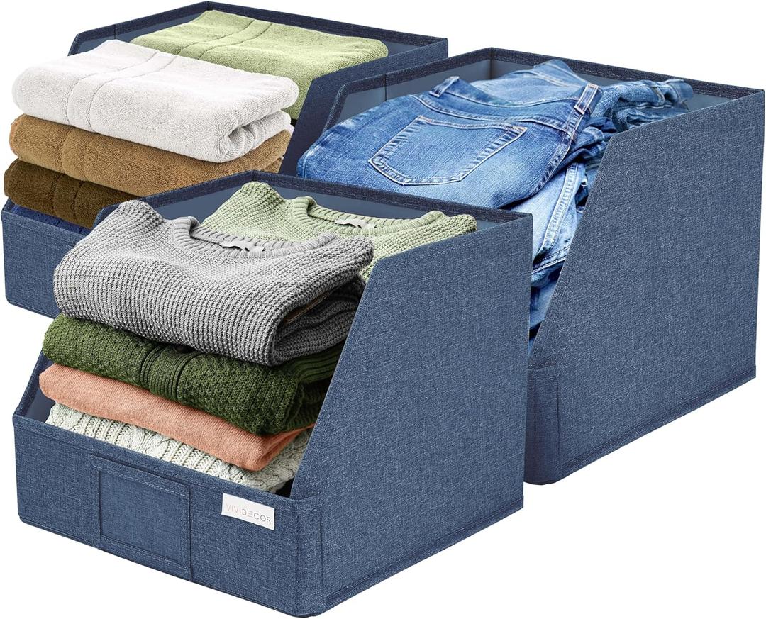 Trapezoid Storage Bins  12x12x10 Fabric Storage Baskets, Collapsible Easy-Access Organiser Boxes for Baby Clothes, Kids Room Organizer  Navy Blue, 3 Pack