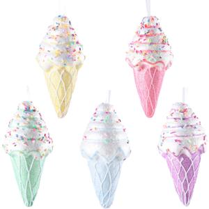 Assorted Ice Cream Ornaments, 5pcs 6' Foam Pastel Hanging Christmas Tree Mini Dessert Ornaments for Xmas Decoration