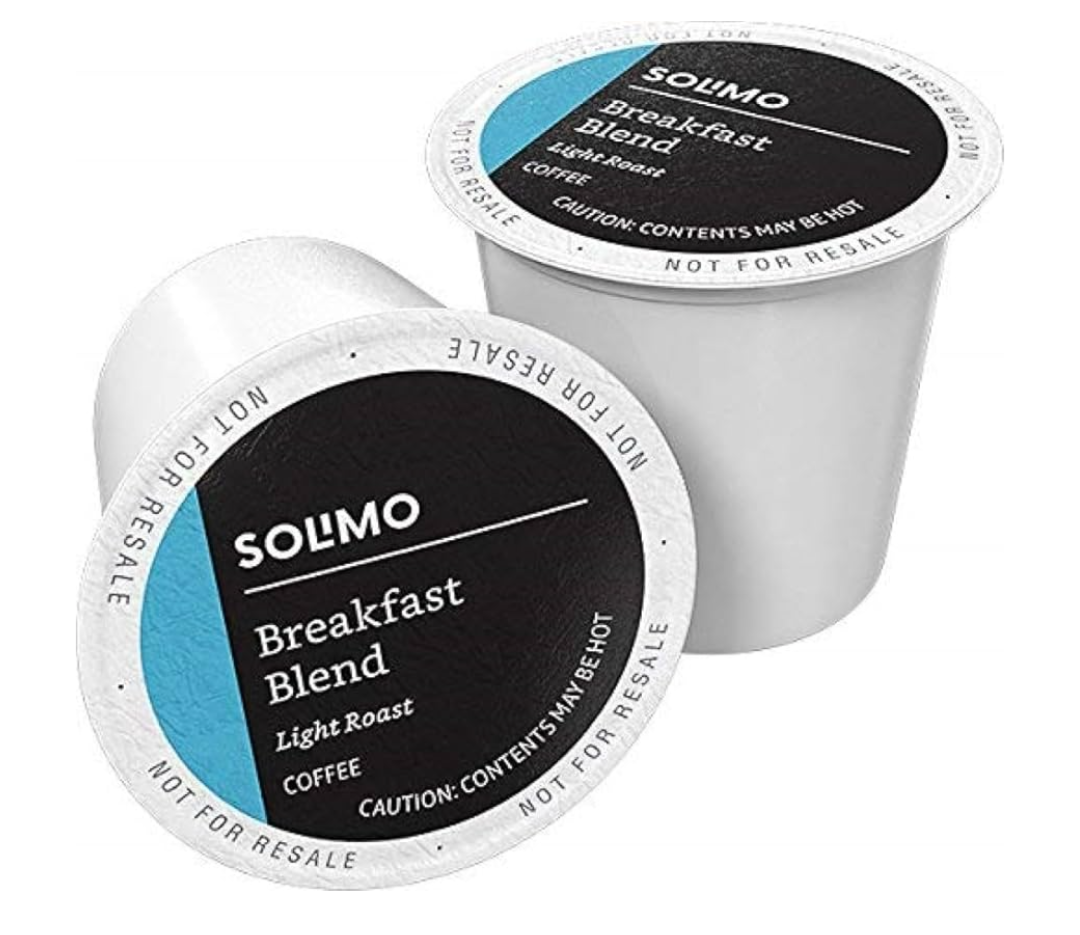 Amazon Brand - Solimo Light Roast Coffee Pods, Breakfast Blend, Compatible with Keurig 2.0 K-Cup Brewers, 100 Count, BB 02/11/2026