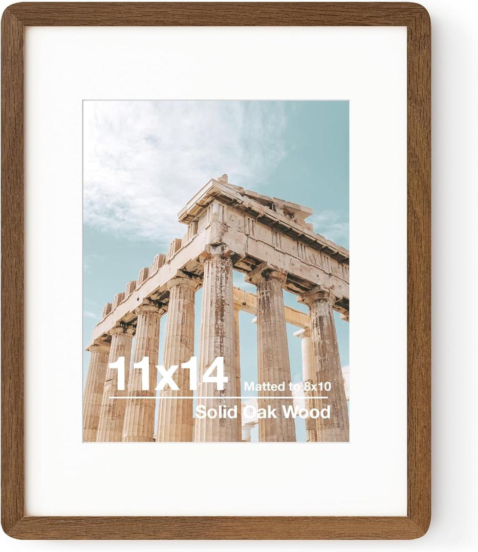 11x14 Picture Frame | Solid Oak Wood 11 x 14 Picture Frame With Mat For 8x10 | 11x14 Poster Frame | Plexiglas And Hanging Hardware Included | 11 By 14 Photo Frame Wood (Walnut, 1 Pack)