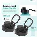2 x 1 Pack Auto Flip Lid for 32 oz 53 mm Wide Mouth Bottles, BPA Free, Replacement Cap Accessories with Handle, Black