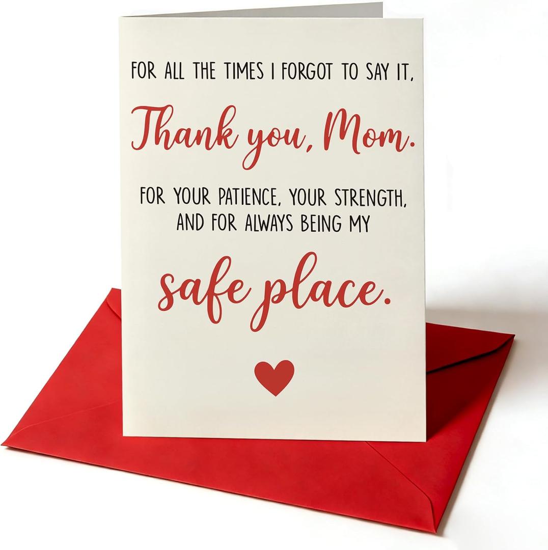 2 x Mother’s Day Card for Mom from Daughter - "Thank You for Being My Safe Place" - 400gsm Heavyweight Luxury Sentimental Birthday Card for Mother - Deeply Meaningful Appreciation Gift with Envelope - 5x7 Inch Blank Inside