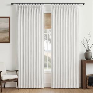 92 Inch Blackout White Beige Curtains&Drapes Pinch Pleat Linen 2 Panels for Living/Bedroom,Viral Thick Sound Dampening Thermal Sliding Door Aesthetic Window Treatments with Hooks&Rings 50"Wx92"L