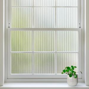 rabbitgoo Reeded Glass Window Privacy Film, Non Adhesive Frosted Window Film, UV Heat Blocking Decorative Vinyl Daytime Privacy Clings for Bathroom Living Room, 17.5 x 157.4 Inches
