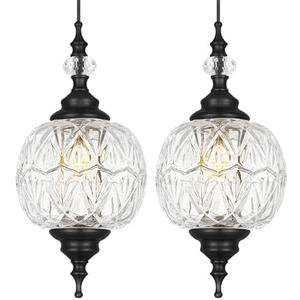 Pendant Lights Kitchen Island 2 Pack, Black Vintage Pendant Light with Detachable Glass Shade, Adjustable Hanging Light for Kitchen Island Lighting, Bathroom, Farmhouse, G9 Base (Bulbs Not Included) - Amazon.com