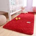 DETUM Red Rug 2x6 Feet - Fluffy Red Runner Rugs for Bedroom Shaggy 2' X 6' Living Room Rug Soft Rugs for Kids Room Non-Slip Nursery Office Dorm Washable Carpets Home Decor