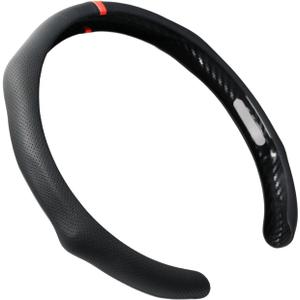 Quick Install Sporty Perforated Nappa Leather Steering Wheel Cover with Red Circular Stripe Trim Universal fit Any 14 to 15 inches Car Pickup SUV 14.5 to 15 inches SW