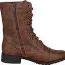 Forever Link Women's Round Toe Military Lace Up Knit Ankle Cuff Low Heel Combat Boots, 8.5
