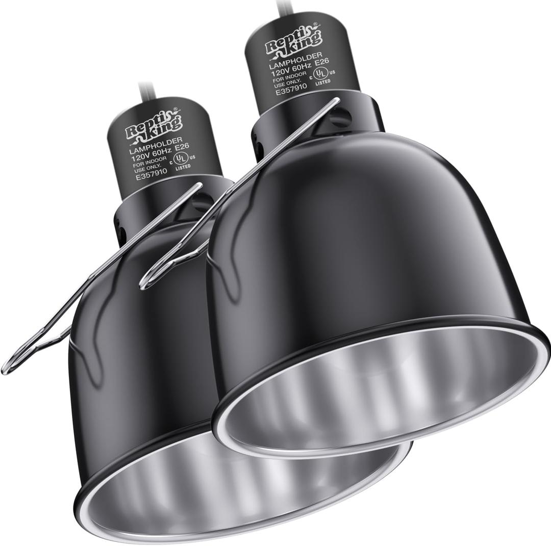 Reptile Light Fixture, 2-Pack 5.5'' Deep Dome for Reptile Light/Heat Lamp/UVB Light, Dual Heat Lamp Holder Fixtures