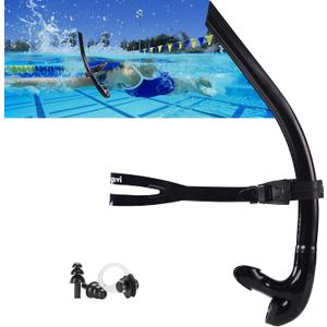 Swim Snorkel for Lap SwimmingNo Loud gurgling Noise No Hurt Forehead No Slip Swimming Snorkeling Training for Adult/Youth,Swimmer Snorkle Center Mount Snorkel One-Way Purge Valve (A-3rd generation-black)