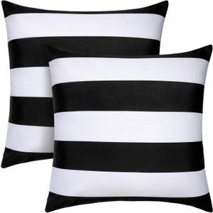 Pack of 2 18x18 Outdoor Pillows, Waterproof Throw Pillows with Inserts, Decorative Patio Pillows for Garden, Couch, Furniture, Sofa, Bed, Living Room(Black and White)