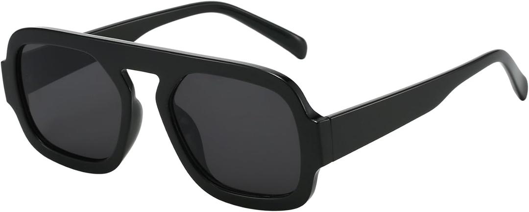 Trendy Square Aviator Sunglasses for Women Flat Top Designer Stylish Frame Sun Glasses Vintage Shades (Black Frame/Grey Lens)