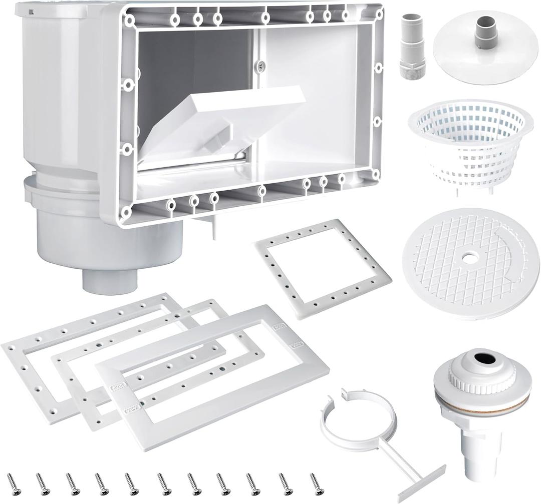 TonGass Complete-Set SP1091WM Thru-Wall Skimmer Kit Compatible with Hayward Above-Ground Pool Skimmers, Wide Mouth Through Wall Skimmer Set for SP1091WM Dyna-Skim Above-Ground Pool Skimmers