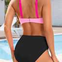 Women's High Waisted Bikini - Color Block Twist Front Two Piece Swimsuits | Adjustable Straps, Removable Cups to Shape Bust, Full Coverage Bottom, Full Lining, Stretch Fabric (S)