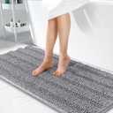 OLANLY Thick Bathroom Runner Rugs 47x24, Extra Absorbent Chenille Striped Bath Rugs, Rubber Backing, Machine Wash Dry, Long Bath Mats for Bathroom Floor, Tub and Shower, Home Decor Accessories, Grey