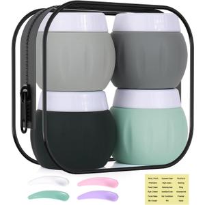 Travel Containers for Toiletries, GLAMFIELDS TSA Approved 1.7oz 50ml Travel Size Silicone Cream Jars BPA Free, Leak-proof Travel Essentials with Lid for Cosmetic Face Hand Body Cream Grey (4 Pack)