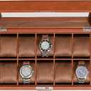 ROTHWELL 10 Slot Leather Watch Box - Luxury Case Display Jewelry Organizer - Locking Watch Display Case Holder with Large Glass Top - Box Organizer for Men and Women (Tan/Brown)