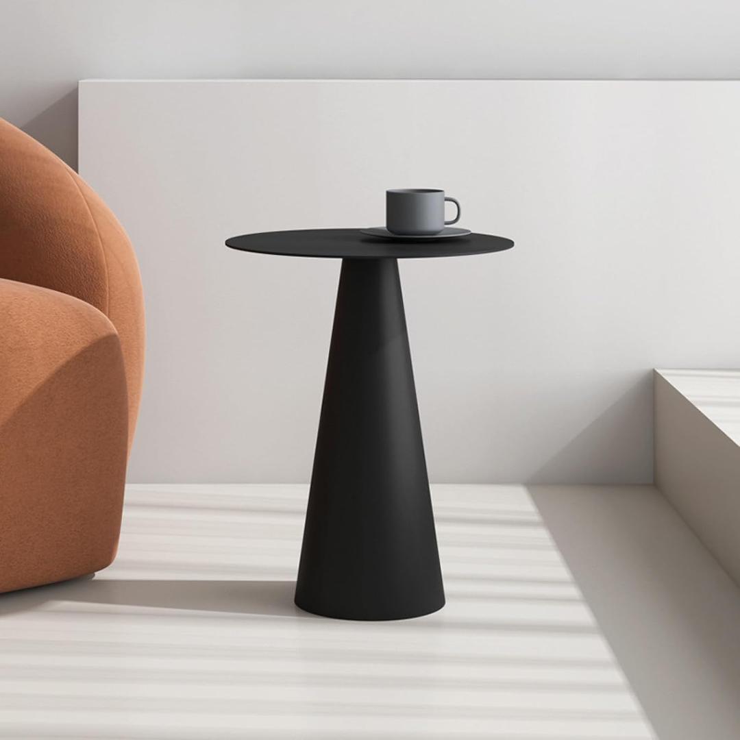 Round Modern Metal Side Table, Minimalist Accent Table for Small Spaces Cocktail and Drink Table for Living Room Bedroom, Black