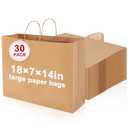 Maitys 30 Pcs 18x14x7 Inch Extra Large Paper Gift Bags with Handles Bulk Kraft Bags for Business, Merchandise, Gifts, Shopping, Retail Stores, Birthday Party Brown Color for Multiple Uses