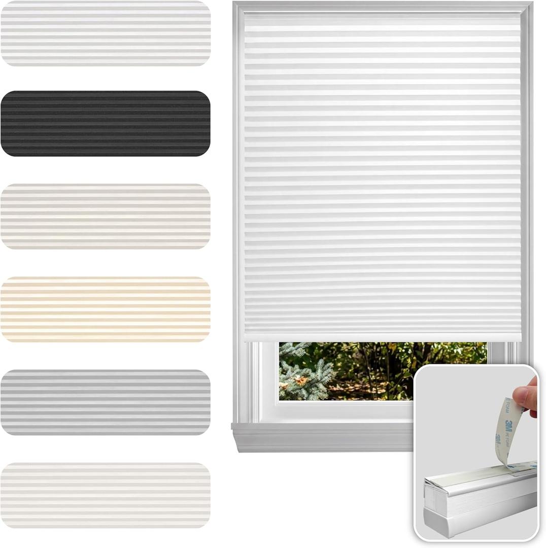 No Drill Cordless Cellular Shade, White, 34" W x 64" H