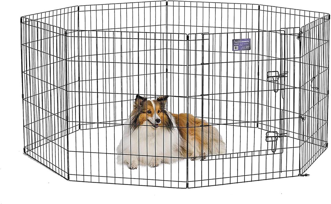 MidWest Homes for Pets Folding Metal Dog Exercise Pen, Indoor/Outdoor Playpen with Secure Door, Provides 16 Sq Feet of Play Space, 30-Inches Tall, Black E-Coated