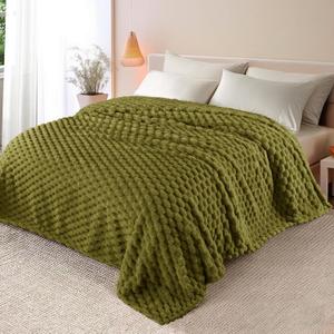 Whale Flotilla King Size Blanket for Bed with Jacquard Pattern, Fuzzy Soft Cozy Exquisite Blankets for All Season, Warm and Fluffy, 90x104 Inch, Olive
