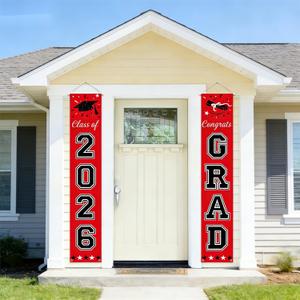 2 x 2026 Graduation Decorations Red Congrats Grad Banner Class of 2026 Decorations Congratulations Banner for Grad Party Decorations High School College Graduation Party Supplies Indoor Outdoor