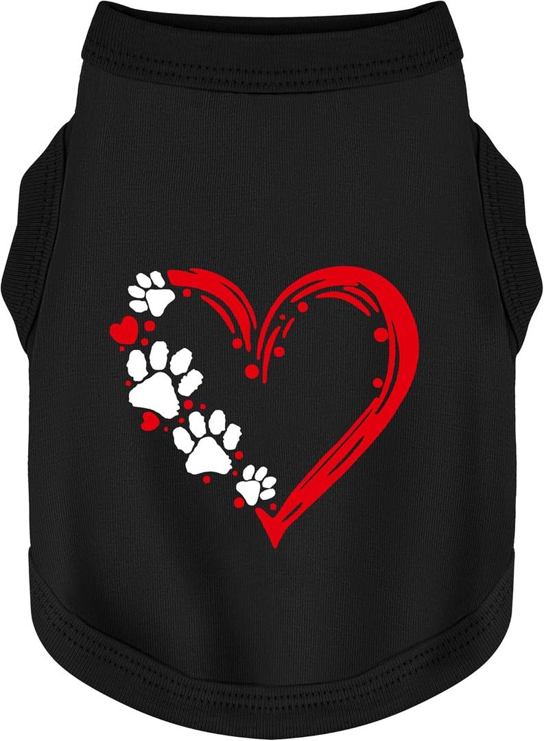 Discover Cozy Sleeveless Canine Wear: Soft, Lightweight, and Breathable Cotton Dog Shirt Featuring Heart and Paw Graphics. Vest Tank Top is Ideal for Small, Medium, and Large Breeds Black 4XL