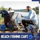 DoubleFill Beach Cart with 12 inch Balloon Wheels for Sand Foldable Beach Buggy Wide Wheel Storage Wagon Rust Free Aluminum Frame with Body Board Holder Removable Tote for Most Terrain(Blue,Classic)