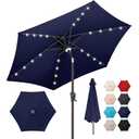 AckMizz 10ft Solar Patio Umbrella - Outdoor Umbrella with Centre Surround Light 24 LED Lights, Market Table Umbrella with Tilt for Pool, Porch, Garden, Deck, Backyard UV Protection (Navy Blue)