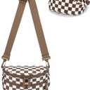 FODOKO Small Checkered Crossbody Bag Nylon Bum Bags shoulder Purses Handbags Wallets for Women (Caramel)