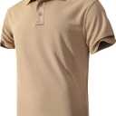 Men's Quick-Dry Active Polo Shirts Short Sleeve Performance for Golf Tennis Daily Casual Collared T-Shirt (Khaki)