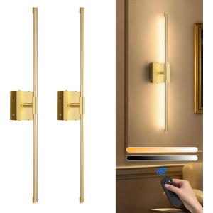 Wall Sconces Set of Two Battery Operated, Wireless USB Rechargeable Wall Lights with Remote, 8000mAh Dimmable LED 3 Color Dimmable Living Room for Bedroom,Hallway,Picture Lamp(30in Gold)