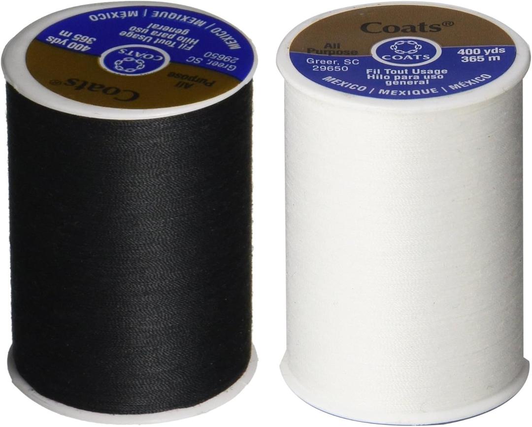 2-Pack - BLACK & WHITE - Coats & Clark Dual Duty All-Purpose Thread - One 400 Yard Spool each of BLACK & White 2-Pack - BLACK & WHITE - Coats & Clark Dual Duty All-Purpose Thread - One 400 Yard Spool each of BLACK & White