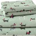 Laura Ashley - Flannel Sheets Twin Size, Anti-Pilling & Wrinkle Resistant Cotton, Touchably Soft for All-Season Comfort - Bed Sheets with Matching Pillowcase & Fitted Sheet (Holiday Pups Green)